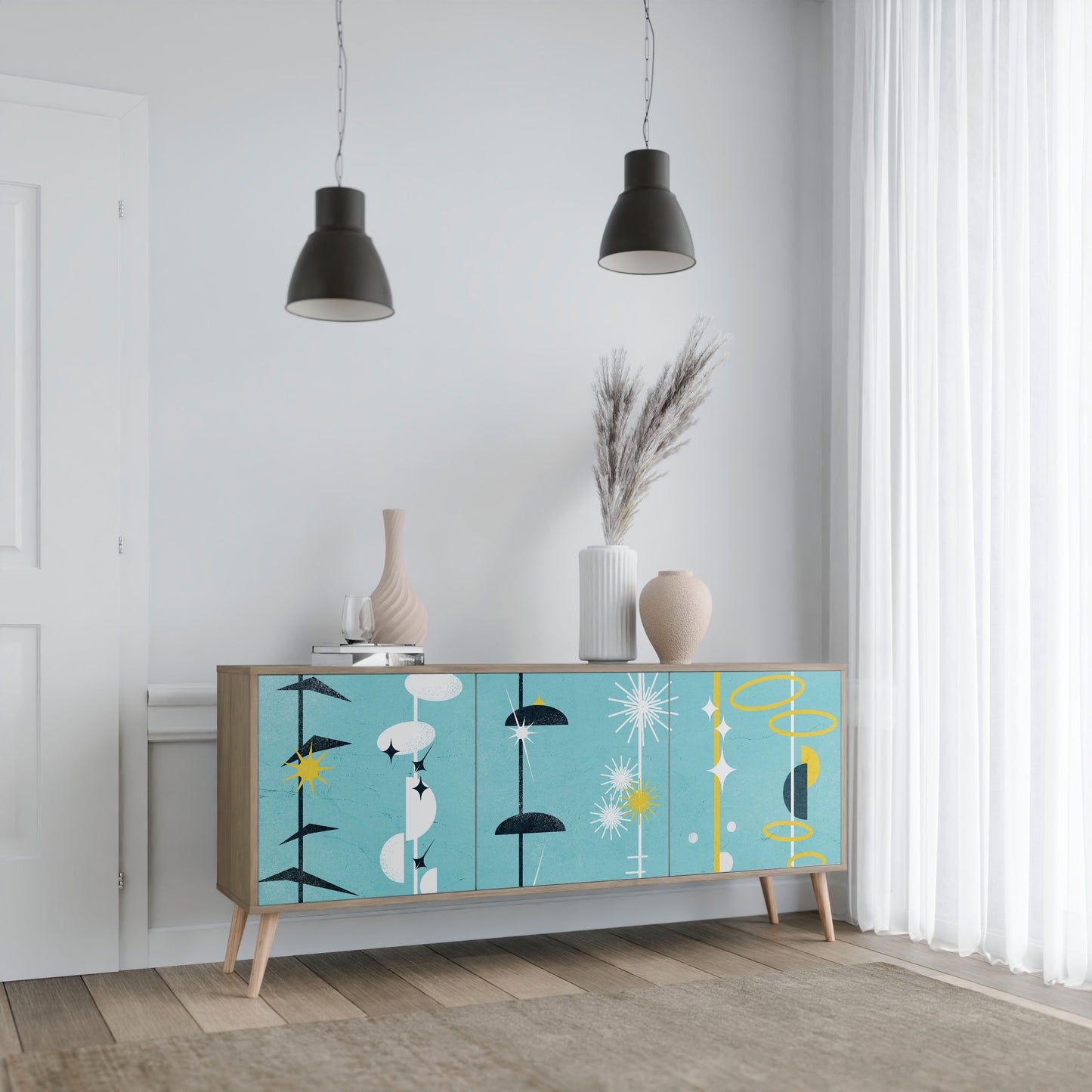 Credenza a 3 ante PATHS TO HAPPINESS in effetto rovere