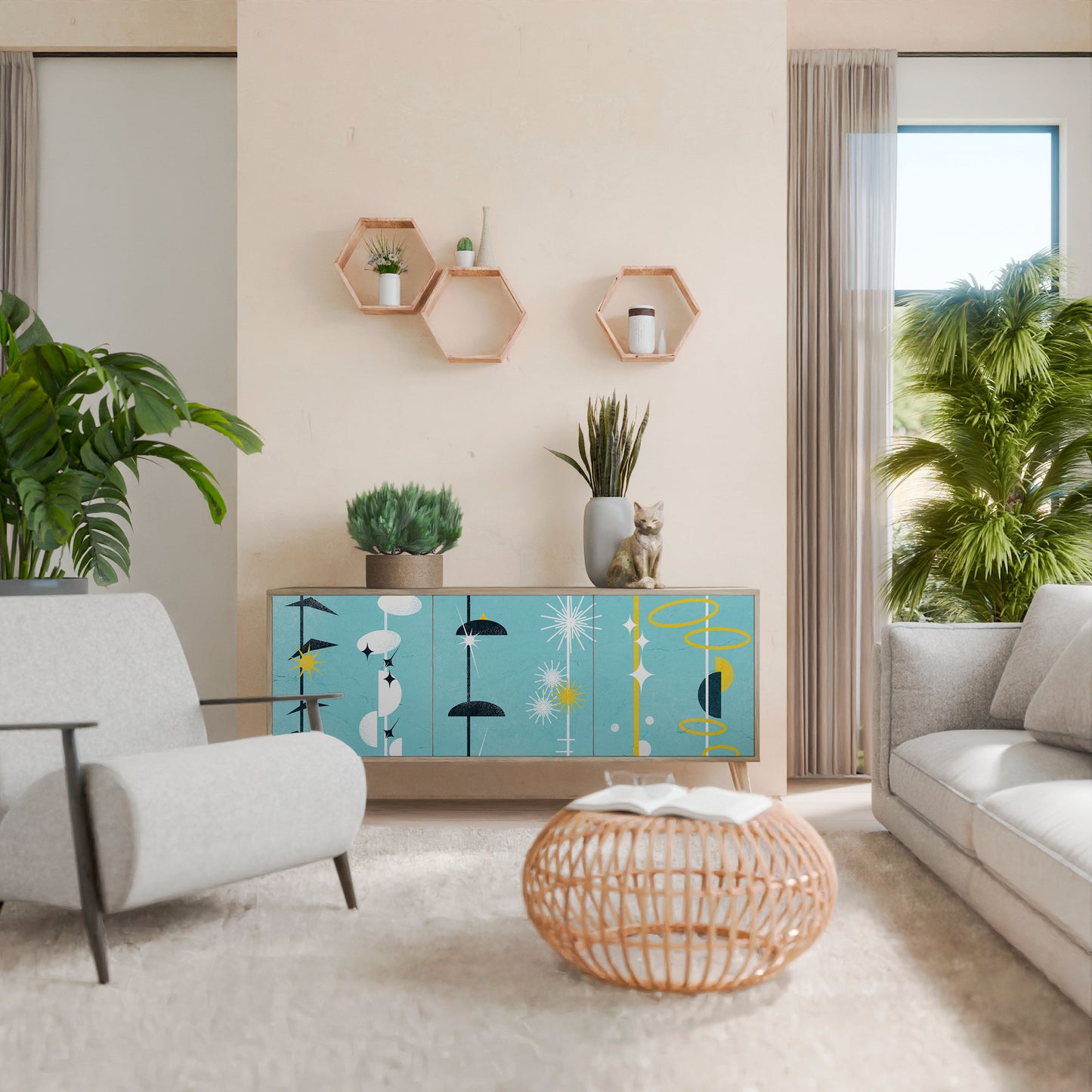 Credenza a 3 ante PATHS TO HAPPINESS in effetto rovere
