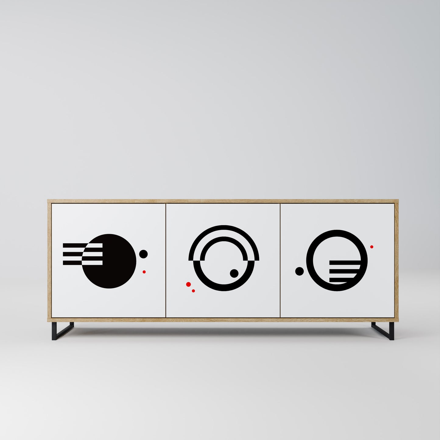 BLACK AND WHITE COMBINATION 3-Door Sideboard in Oak Effect