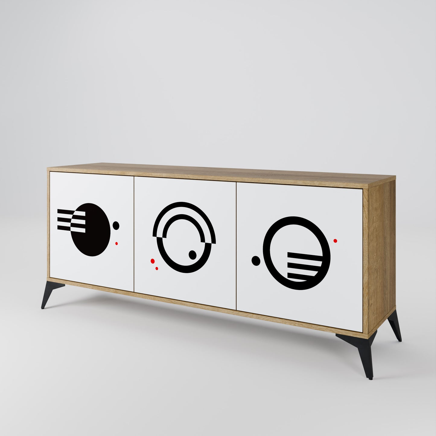 BLACK AND WHITE COMBINATION 3-Door Sideboard in Oak Effect