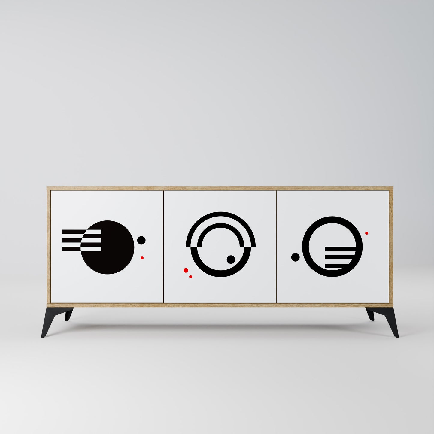 BLACK AND WHITE COMBINATION 3-Door Sideboard in Oak Effect