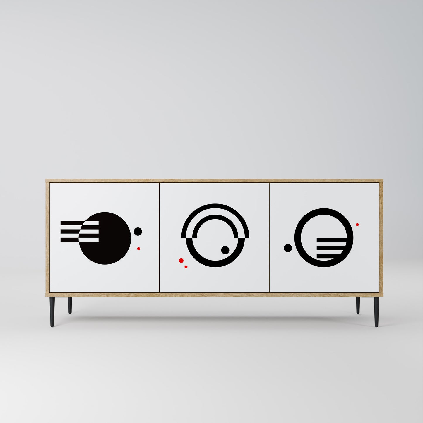 BLACK AND WHITE COMBINATION 3-Door Sideboard in Oak Effect