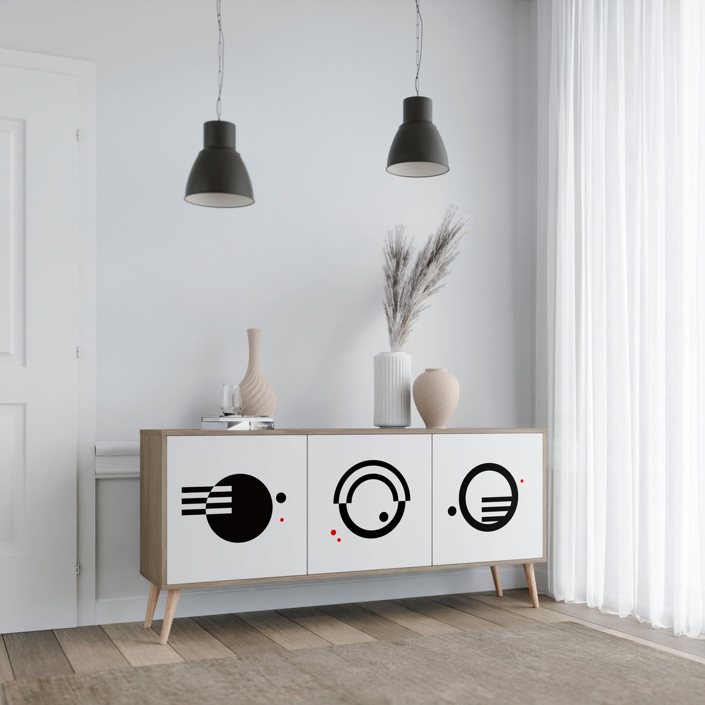 BLACK AND WHITE COMBINATION 3-Door Sideboard in Oak Effect