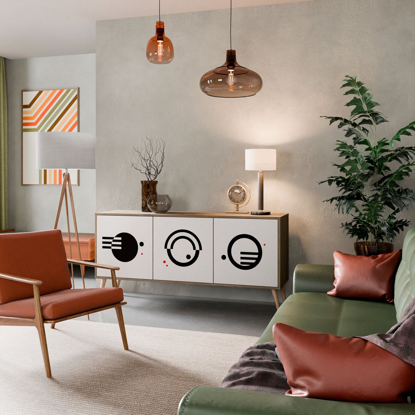 BLACK AND WHITE COMBINATION 3-Door Sideboard in Oak Effect