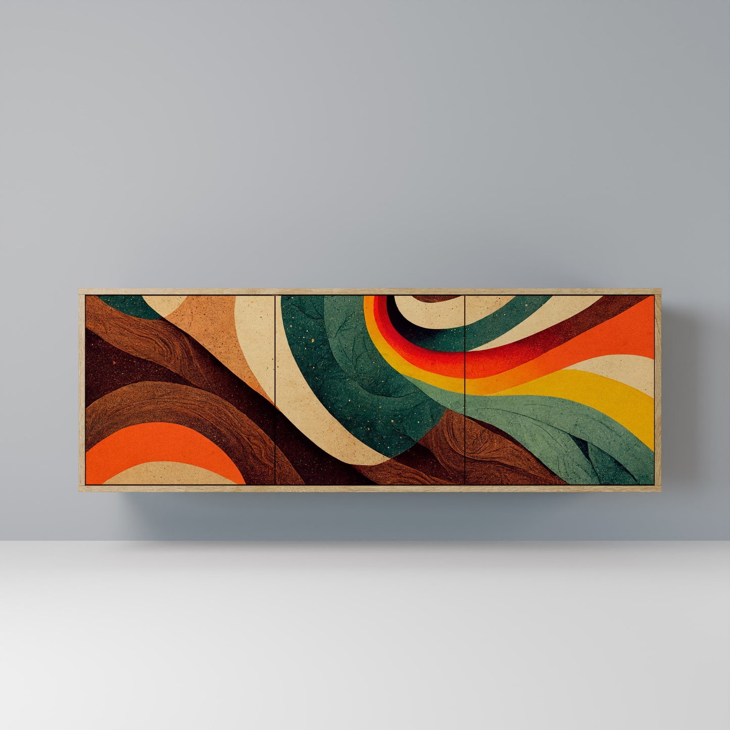 Credenza a 3 ante COLORFUL STRANDS in effetto rovere