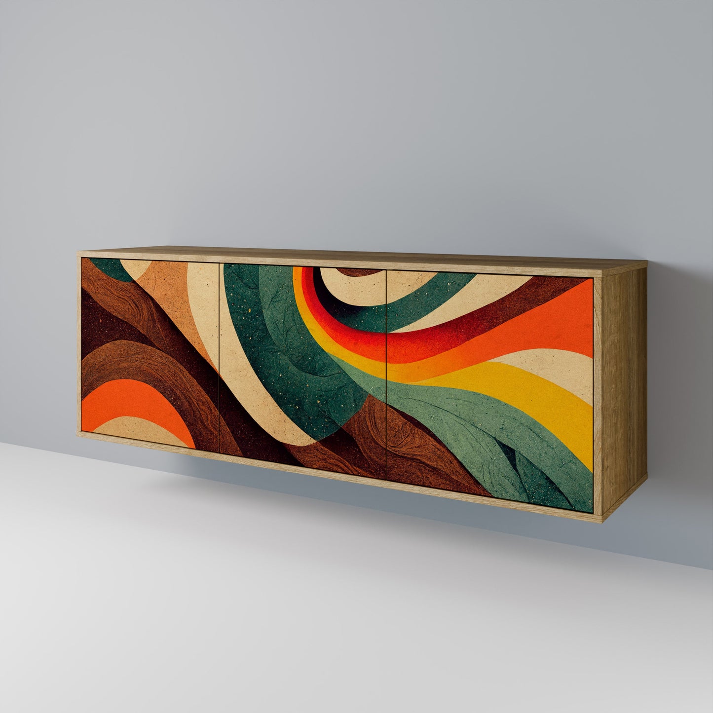 Credenza a 3 ante COLORFUL STRANDS in effetto rovere