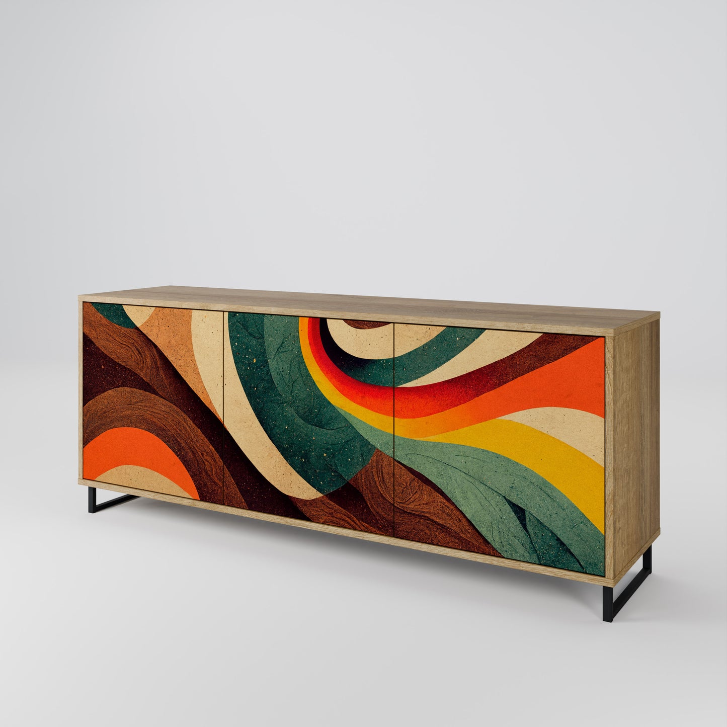 Credenza a 3 ante COLORFUL STRANDS in effetto rovere