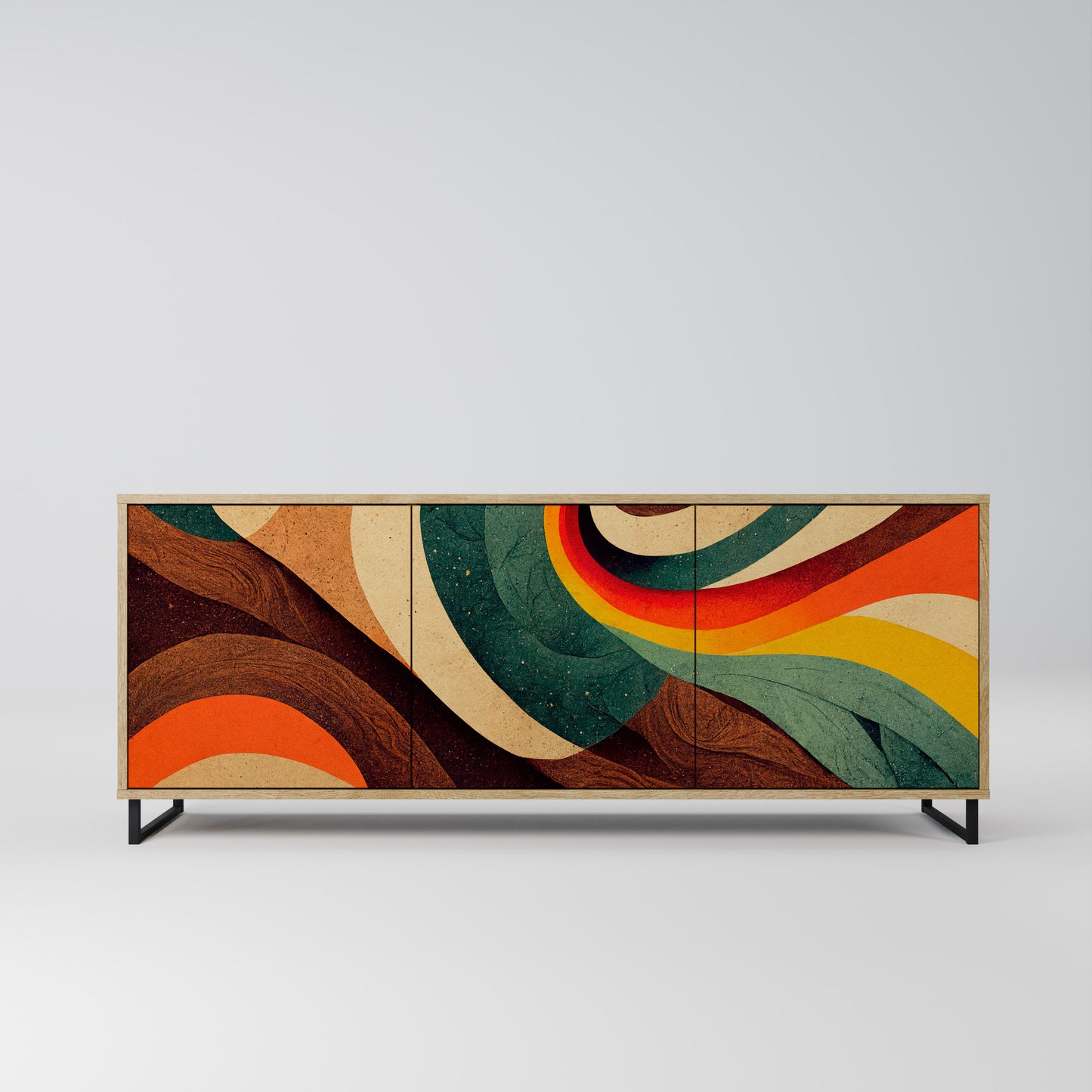 Credenza a 3 ante COLORFUL STRANDS in effetto rovere