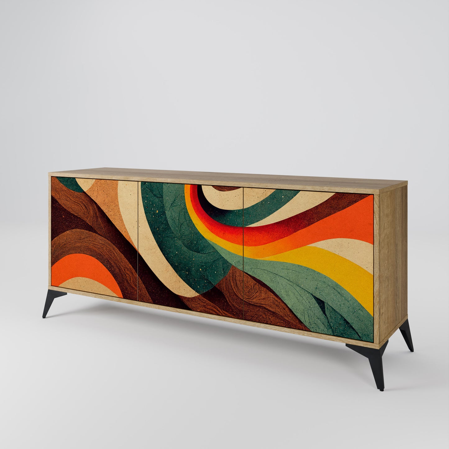 Credenza a 3 ante COLORFUL STRANDS in effetto rovere