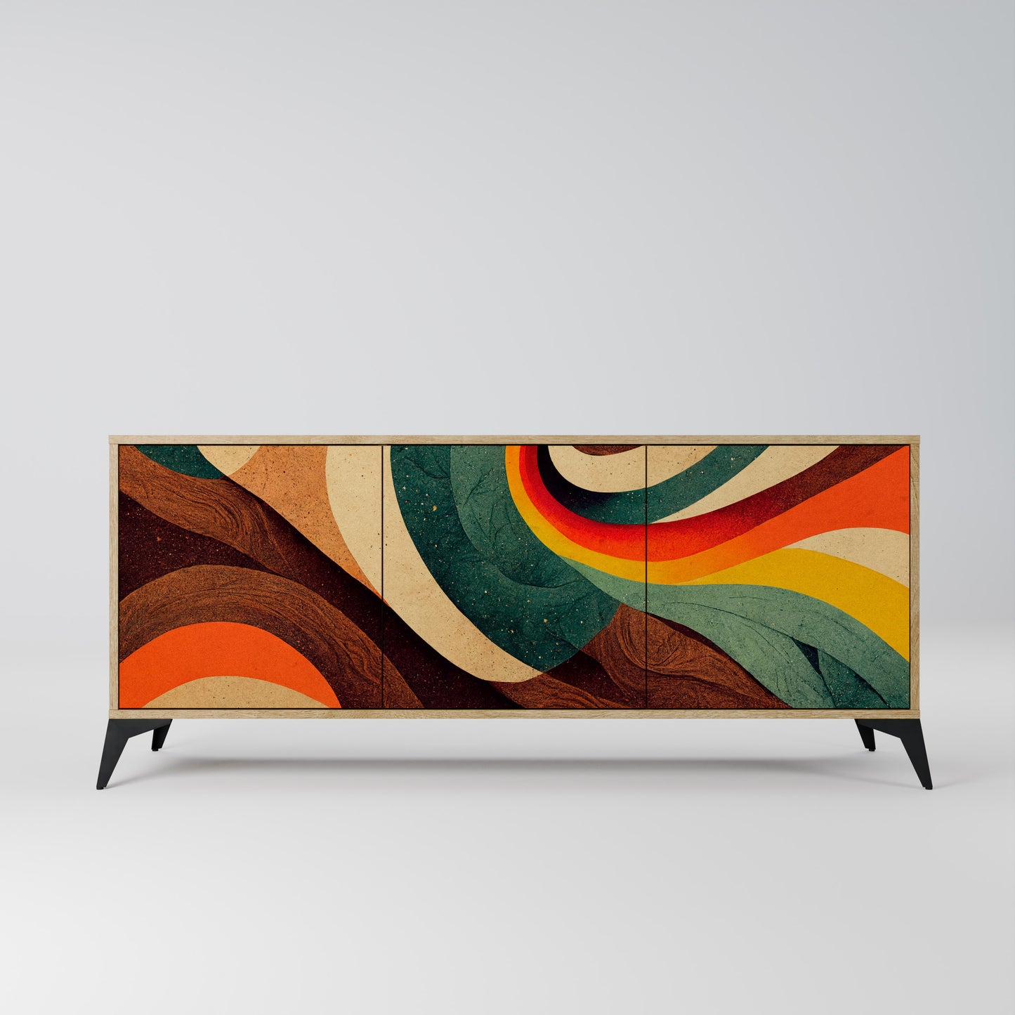 Credenza a 3 ante COLORFUL STRANDS in effetto rovere