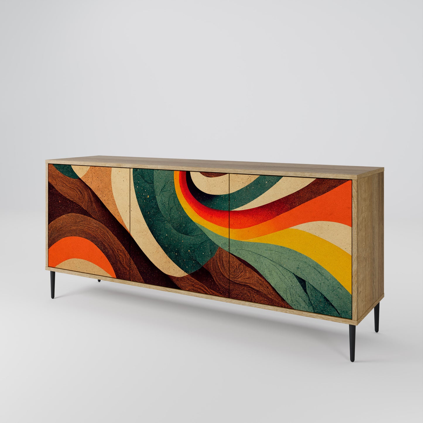 Credenza a 3 ante COLORFUL STRANDS in effetto rovere