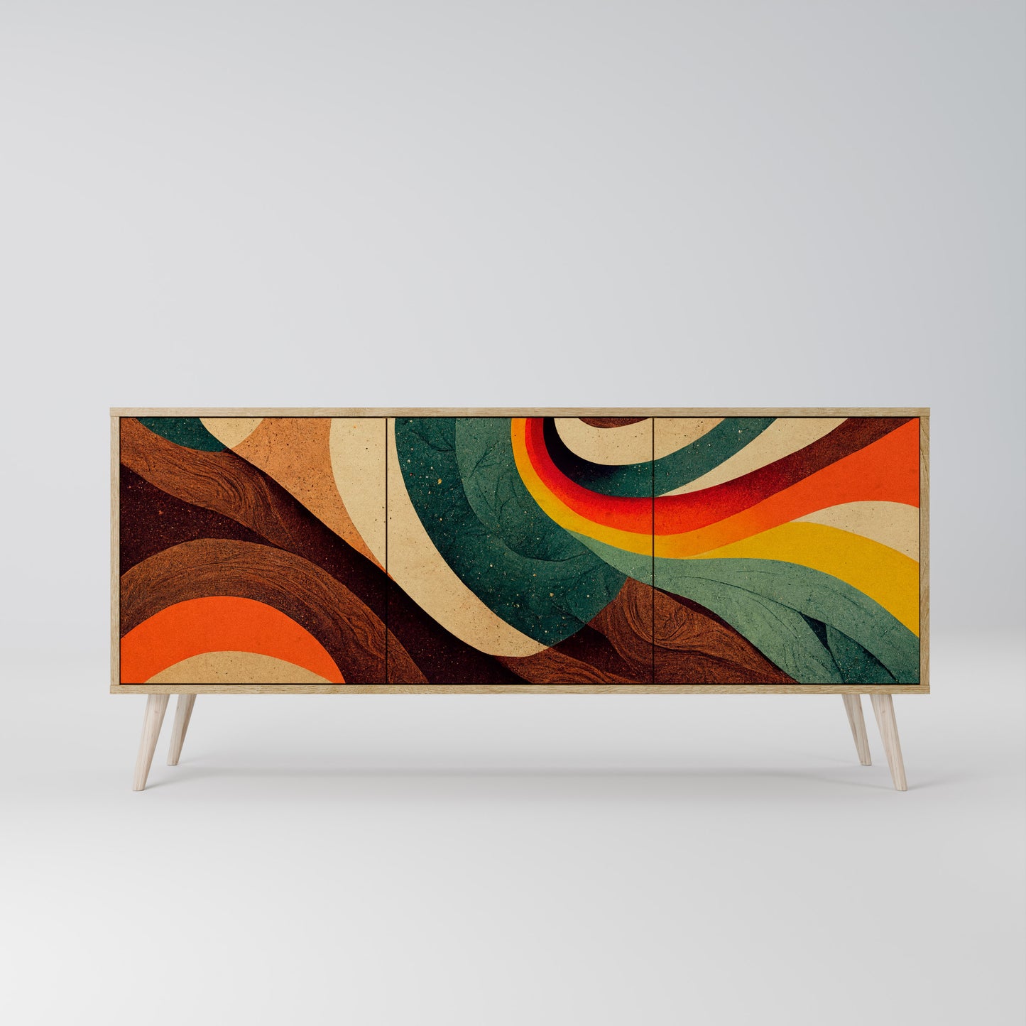 Credenza a 3 ante COLORFUL STRANDS in effetto rovere