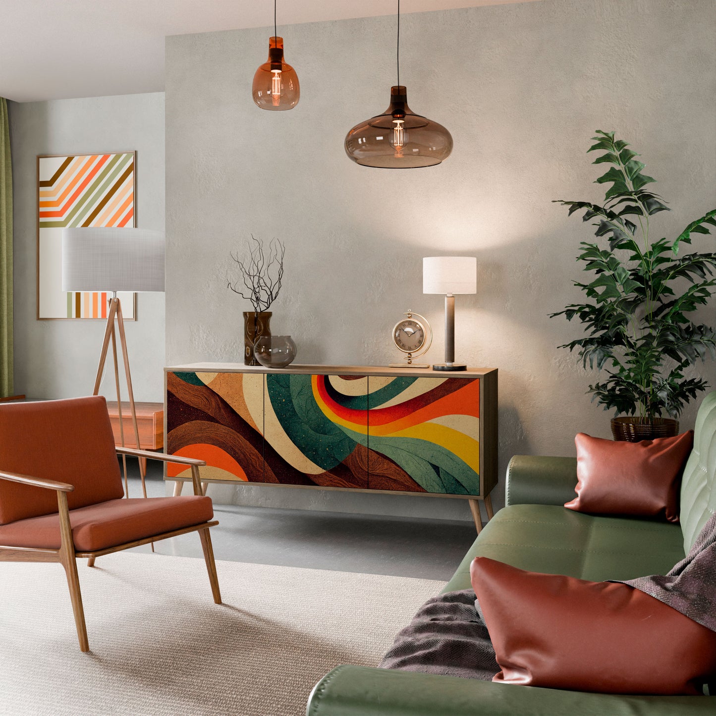 Credenza a 3 ante COLORFUL STRANDS in effetto rovere