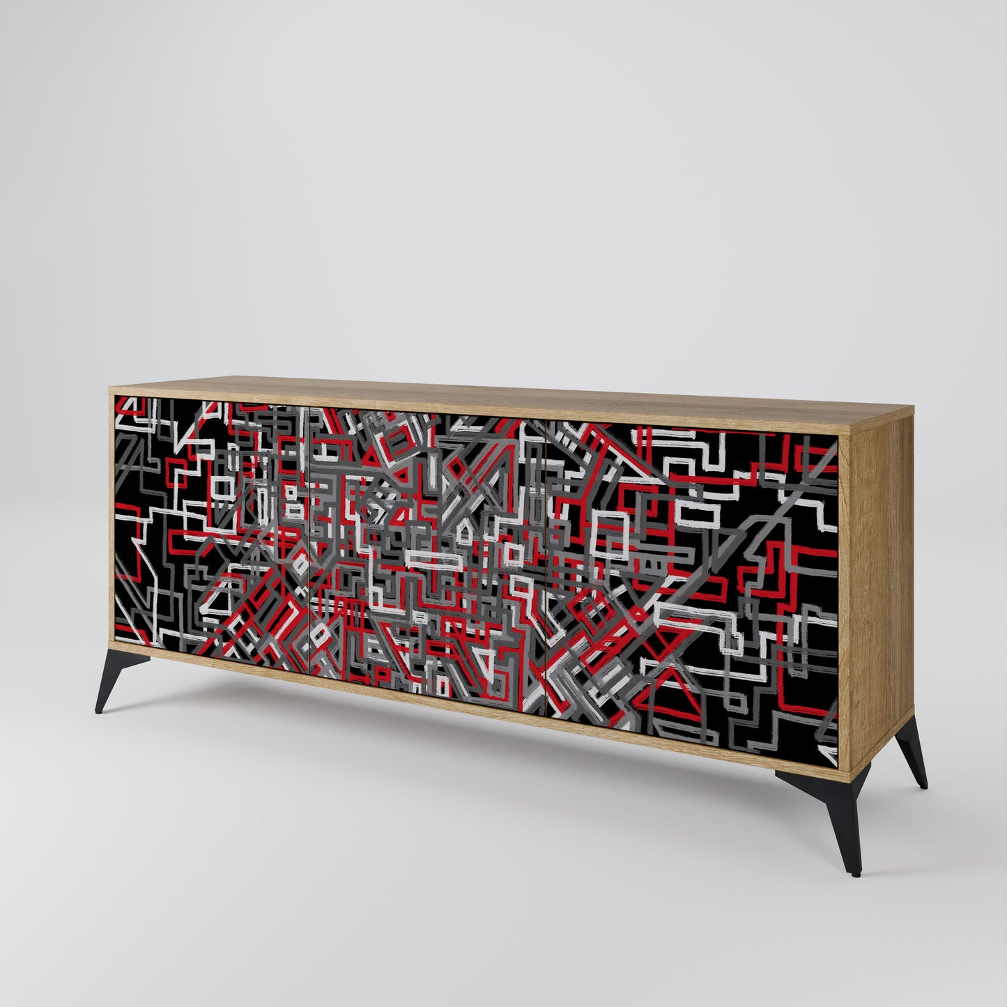 BROKEN LINES 3-Door Sideboard in Oak Effect