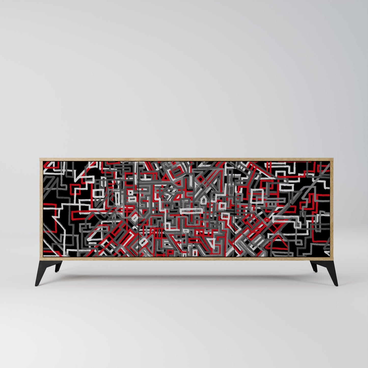 BROKEN LINES 3-Door Sideboard in Oak Effect