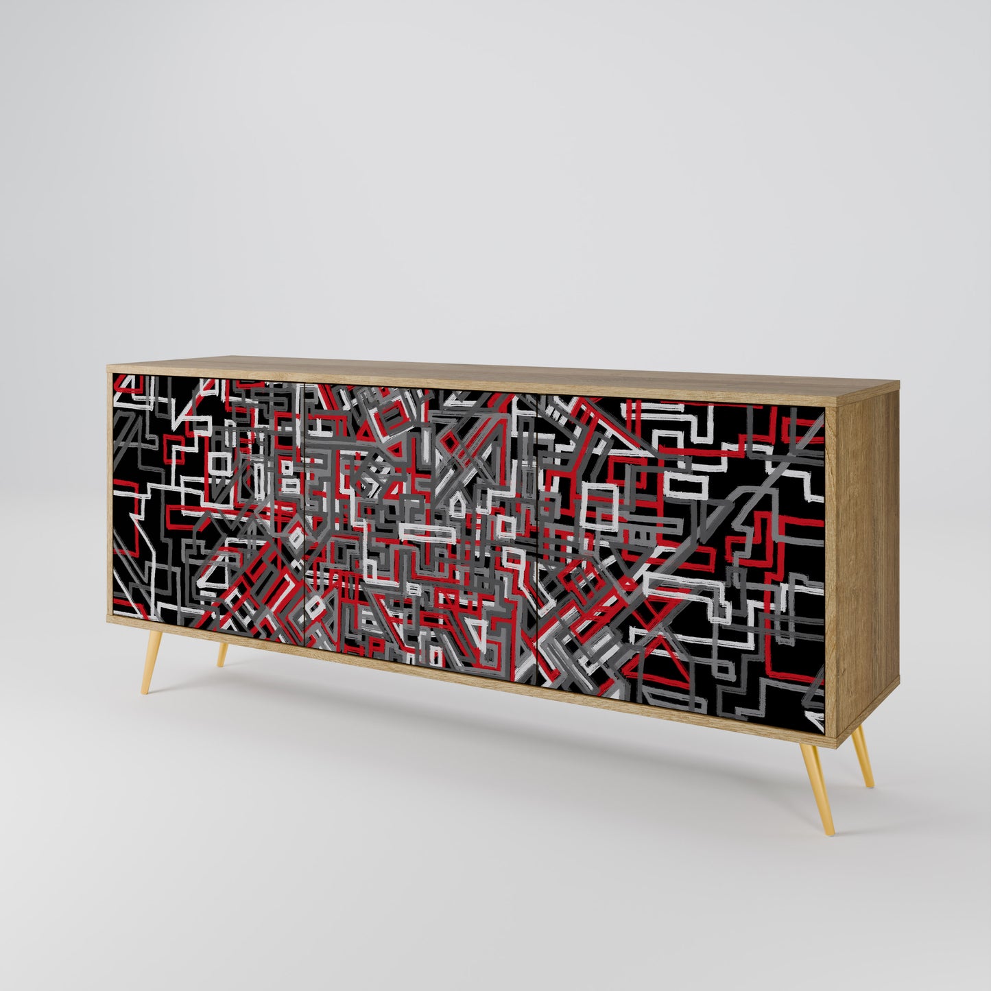 BROKEN LINES 3-Door Sideboard in Oak Effect