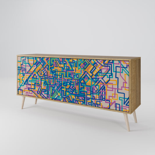 Credenza MEMORIES MAP a 3 ante in effetto rovere