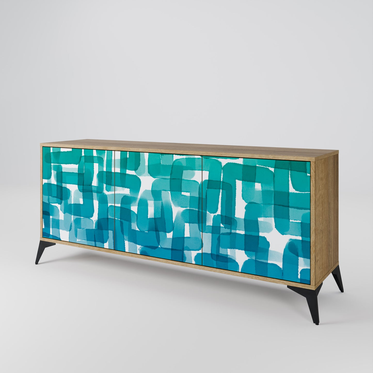 TURQUOISE RECTANGLES 3-Door Sideboard in Oak Effect