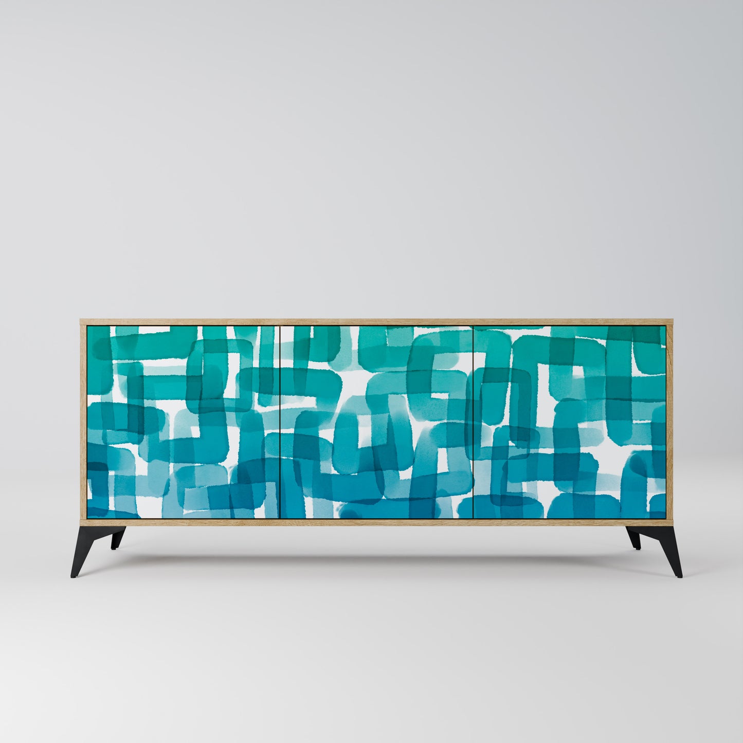 TURQUOISE RECTANGLES 3-Door Sideboard in Oak Effect