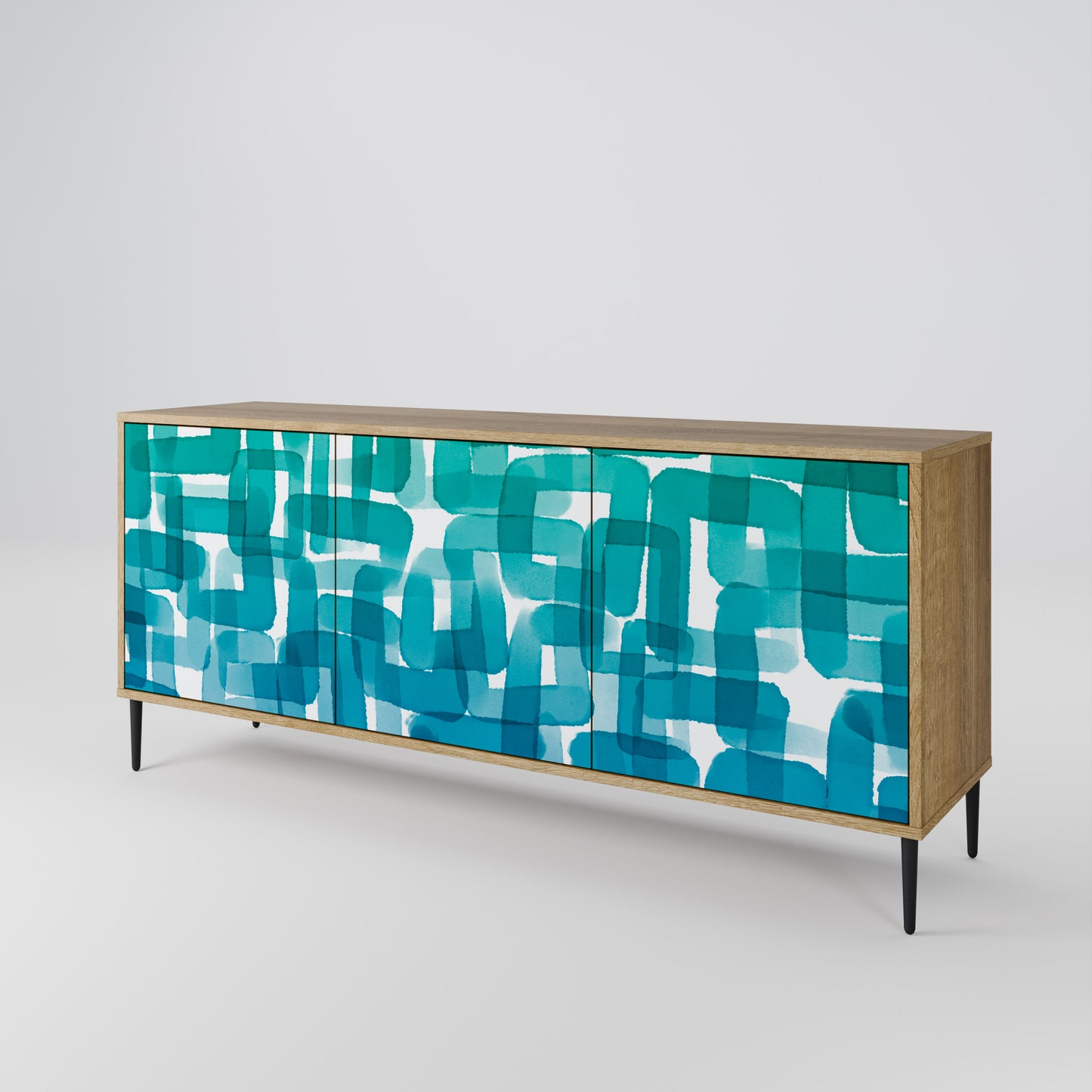 TURQUOISE RECTANGLES 3-Door Sideboard in Oak Effect