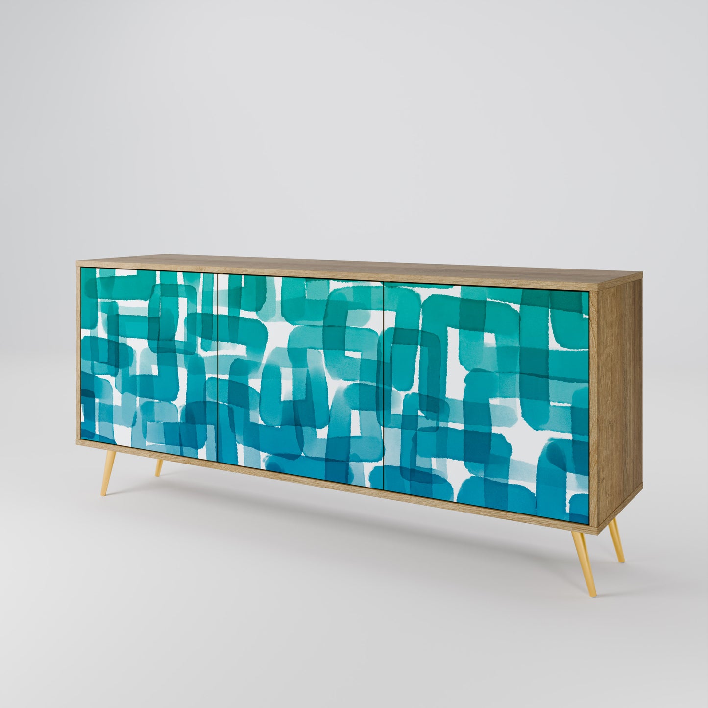 TURQUOISE RECTANGLES 3-Door Sideboard in Oak Effect