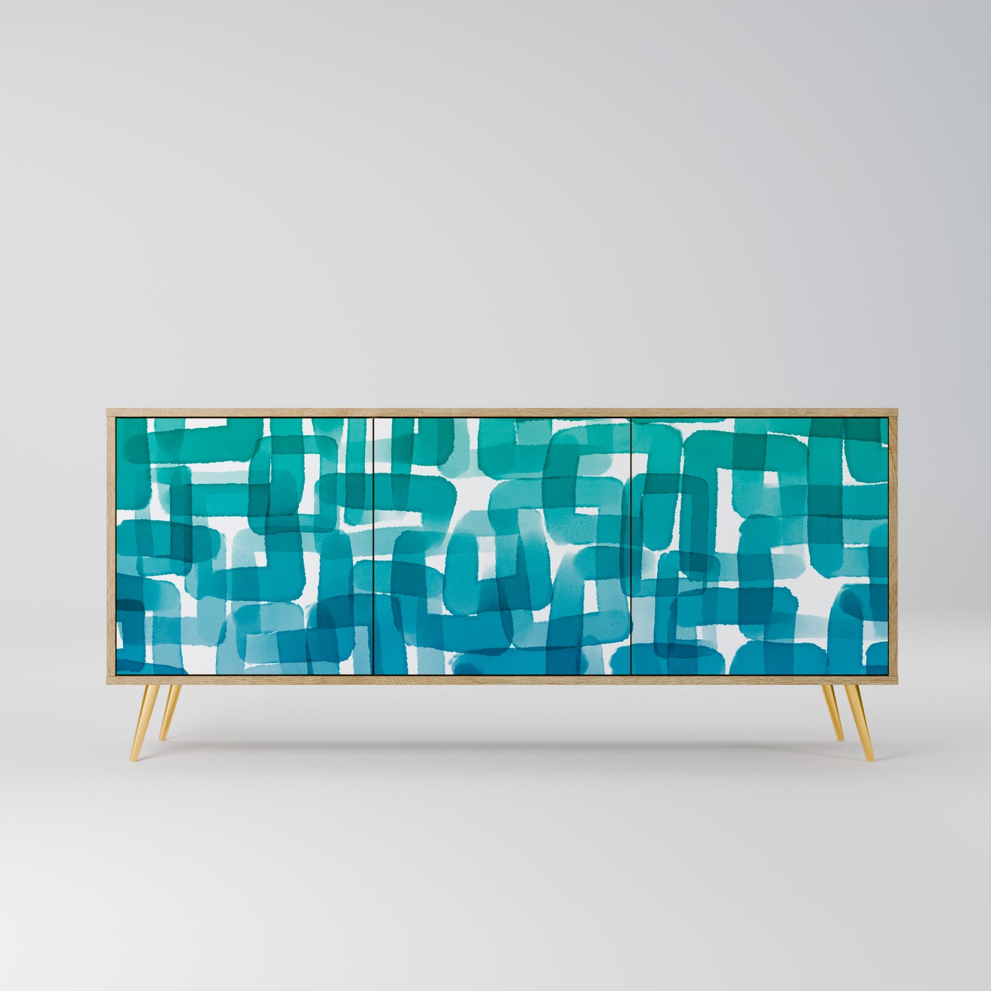 TURQUOISE RECTANGLES 3-Door Sideboard in Oak Effect