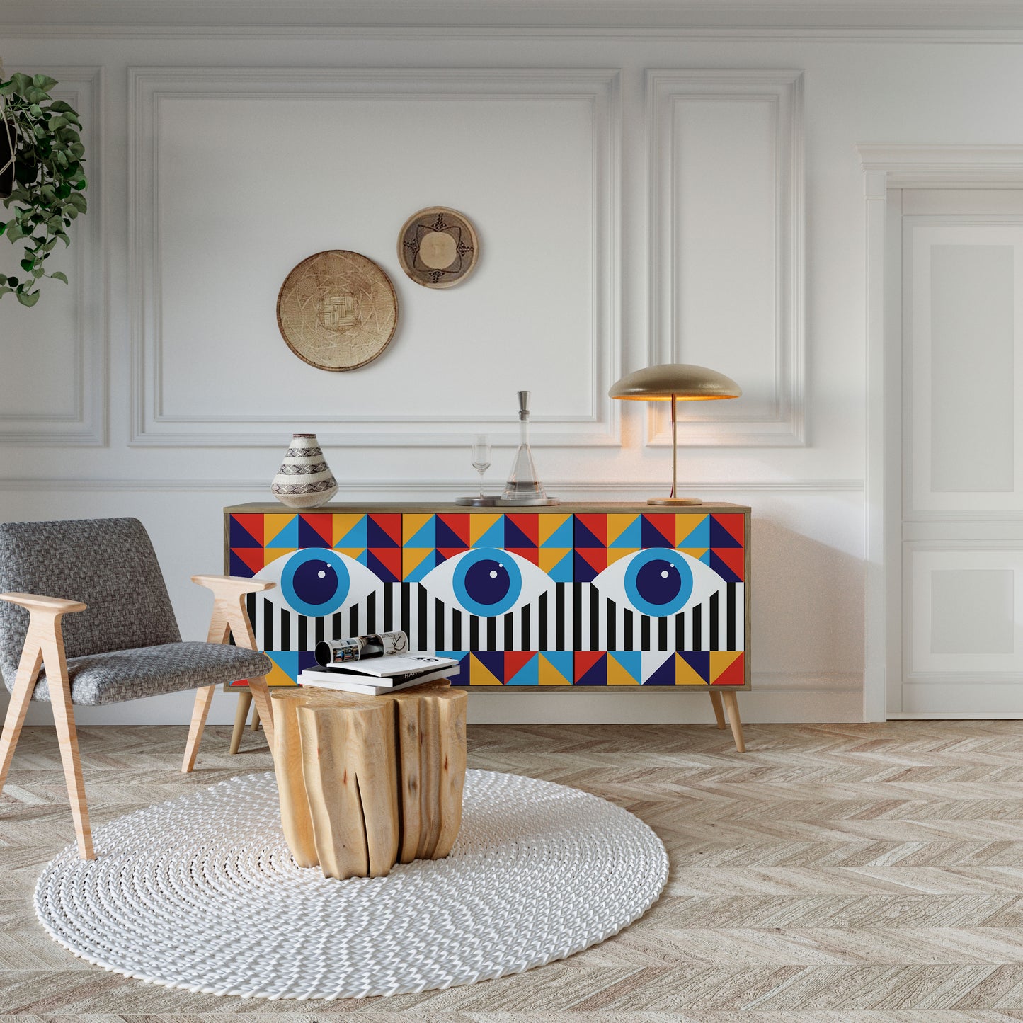 ASTRAZIONE E GEOMETRIA Credenza a 3 ante in effetto rovere