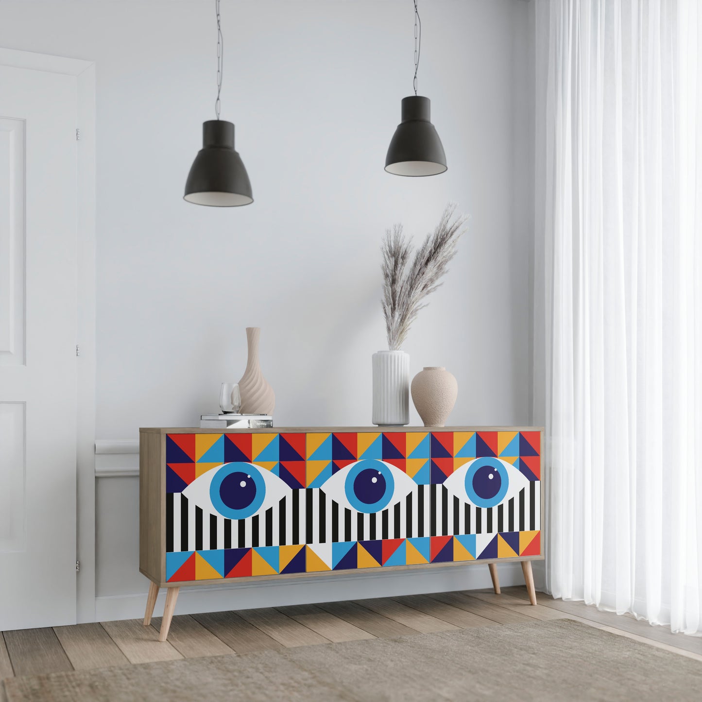 ASTRAZIONE E GEOMETRIA Credenza a 3 ante in effetto rovere