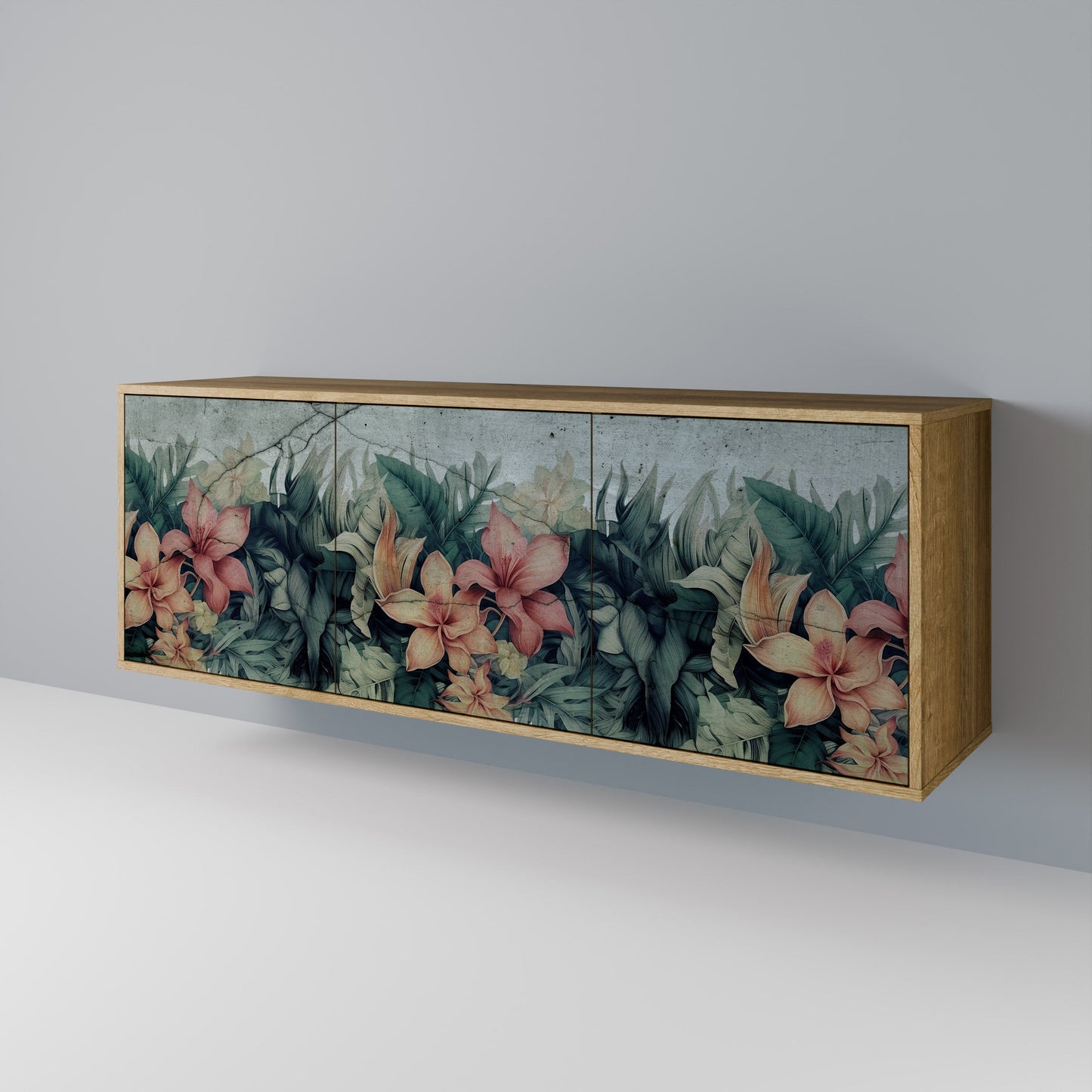 Credenza a 3 ante HEAVENLY BLOOM in effetto rovere
