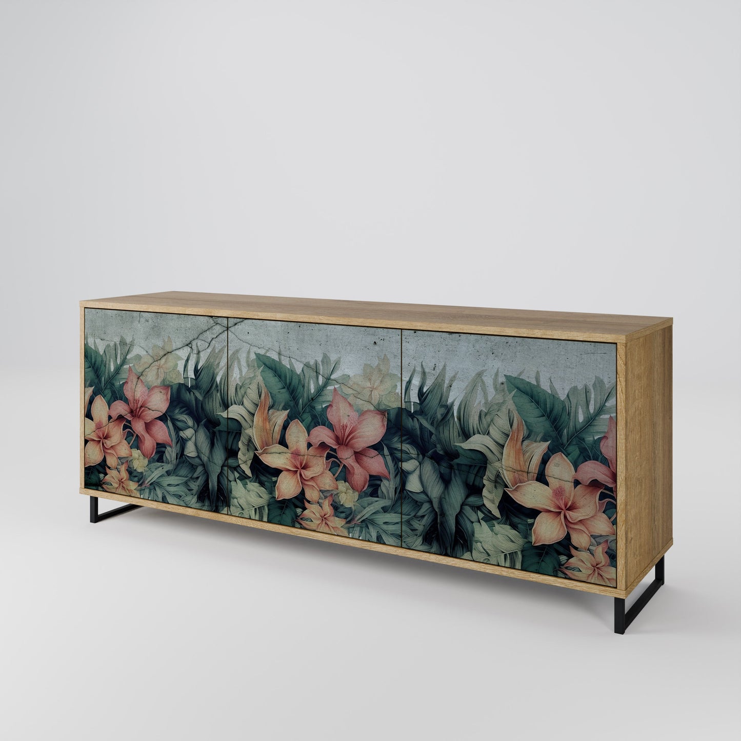 Credenza a 3 ante HEAVENLY BLOOM in effetto rovere