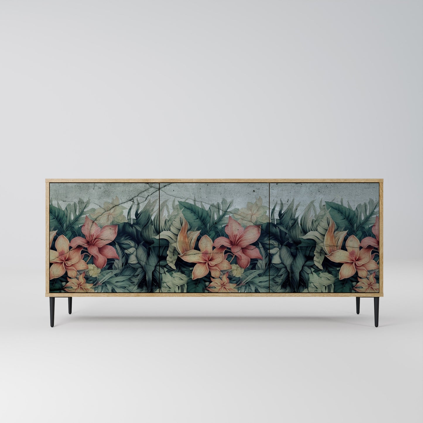 Credenza a 3 ante HEAVENLY BLOOM in effetto rovere