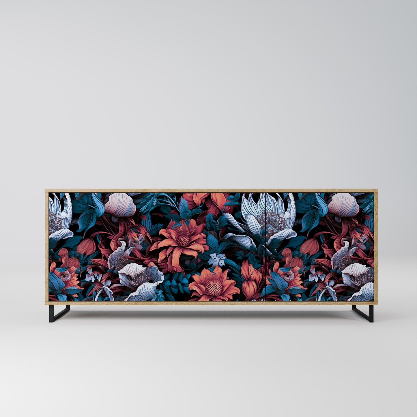 ETHEREAL BLOSSOMS 3-Door Sideboard in Oak Effect