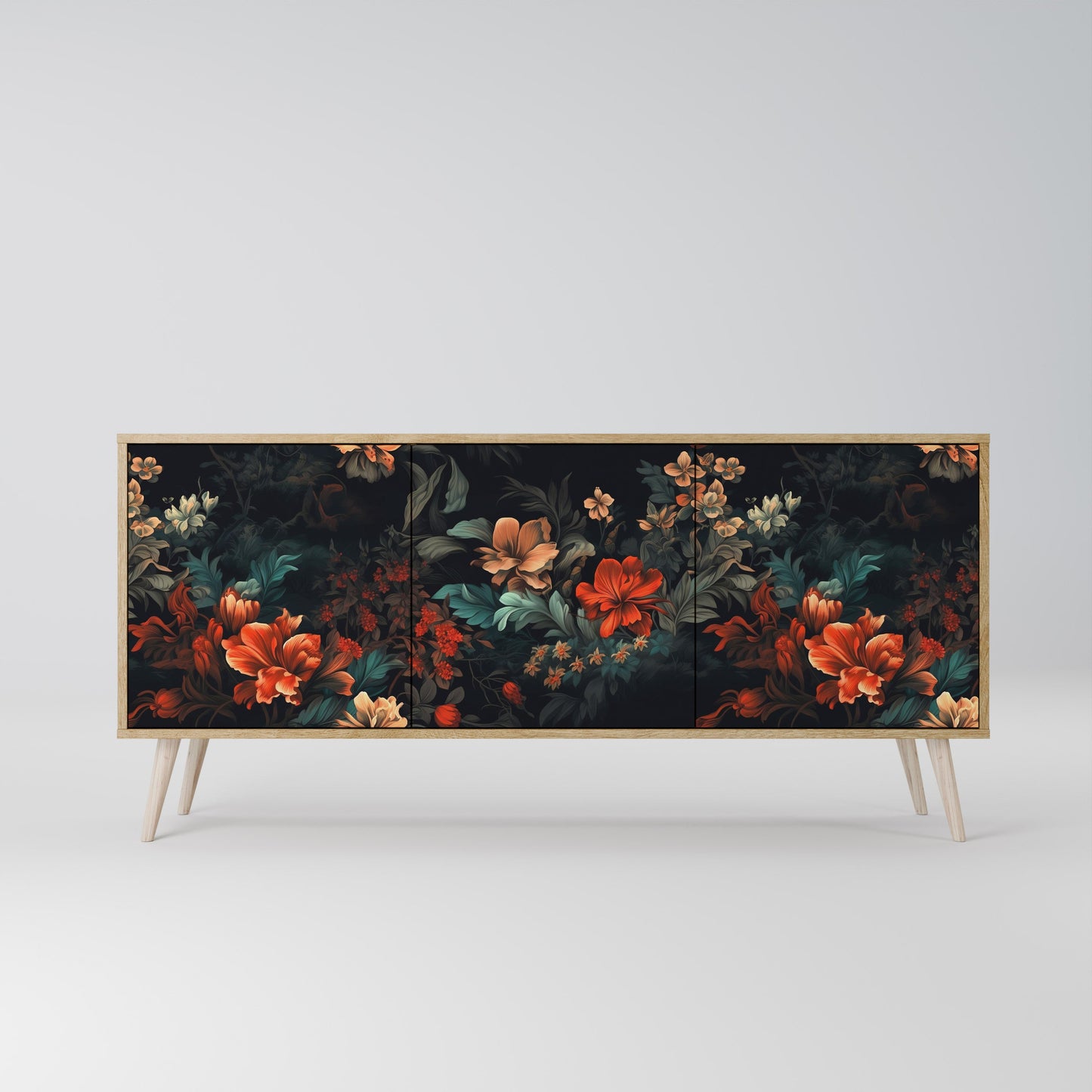 IMAGINARY BLOSSOM 3-Door Sideboard in Oak Effect