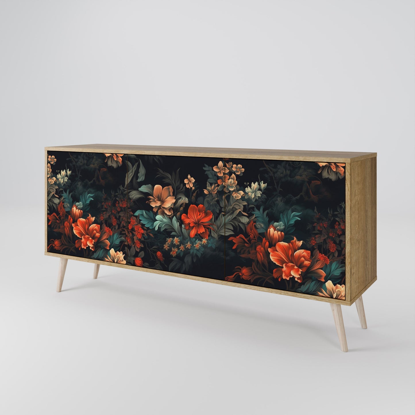 IMAGINARY BLOSSOM 3-Door Sideboard in Oak Effect