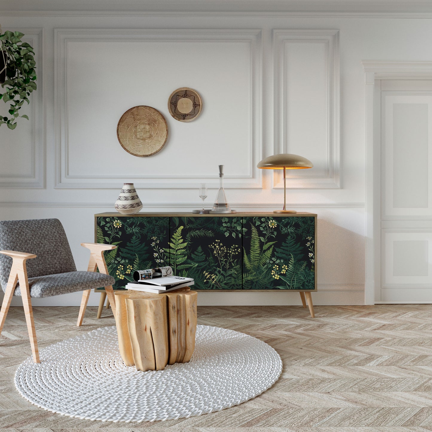 Credenza a 3 ante FERN FLOWERS in effetto rovere