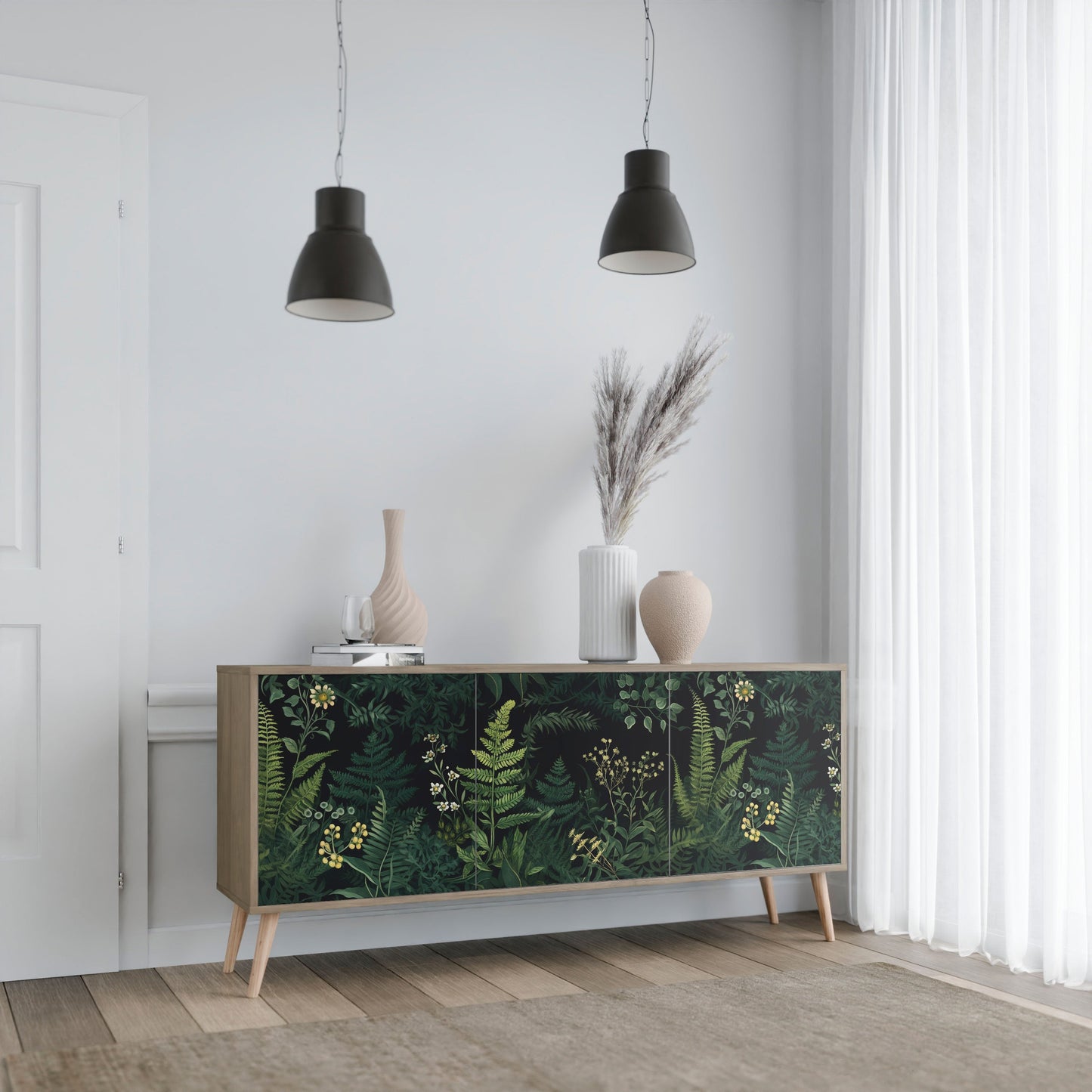 Credenza a 3 ante FERN FLOWERS in effetto rovere