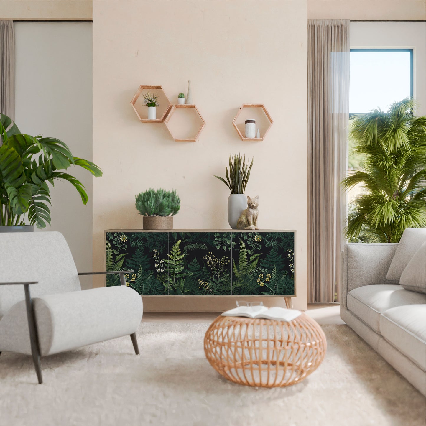Credenza a 3 ante FERN FLOWERS in effetto rovere