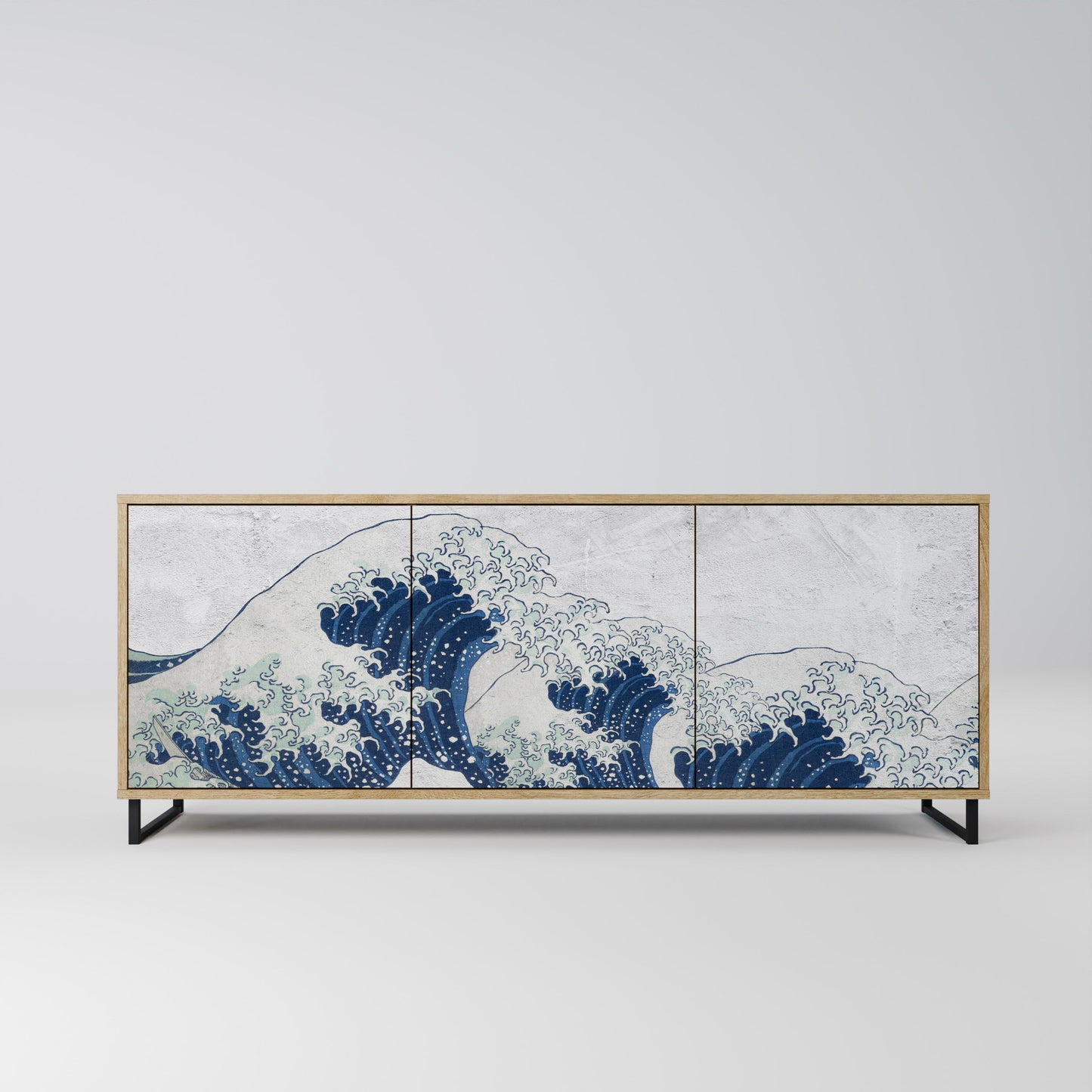 THE GREAT WAVE AT KANAGAWA 3-Door Sideboard in Oak Effect
