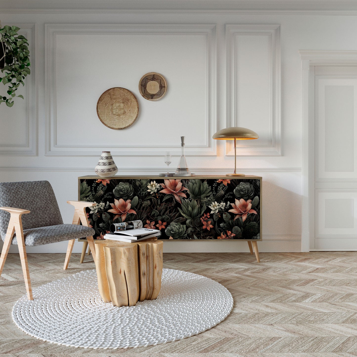 SECRET VERDURE 3-Door Sideboard in Oak Effect
