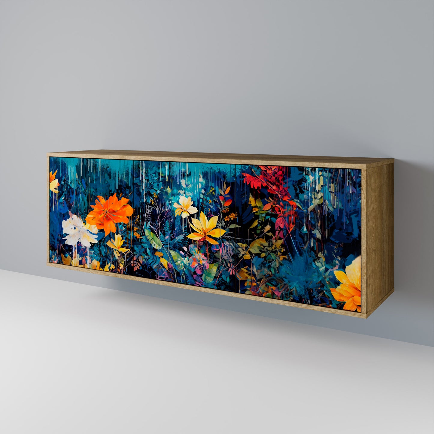 Credenza a 3 ante MIDNIGHT BLOSSOM in effetto rovere