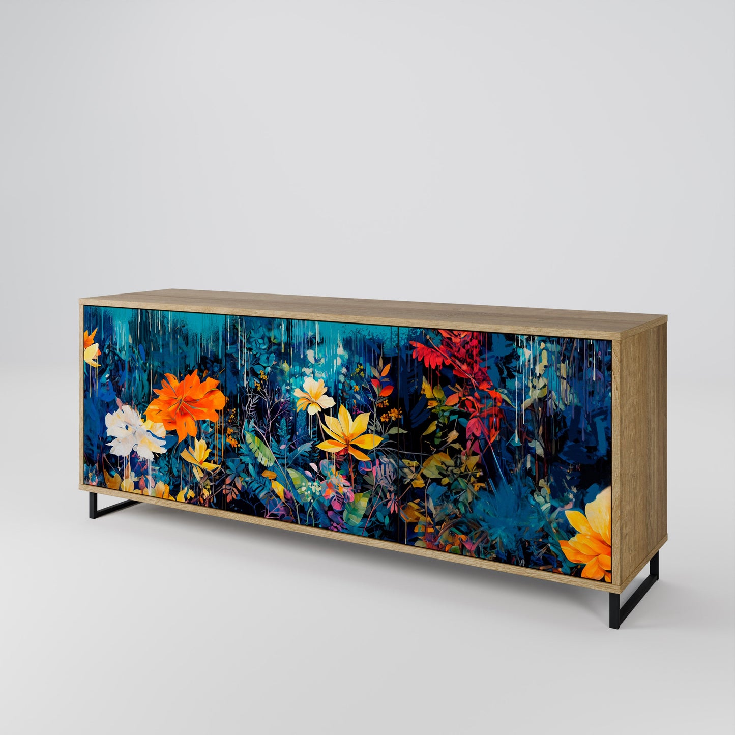 Credenza a 3 ante MIDNIGHT BLOSSOM in effetto rovere