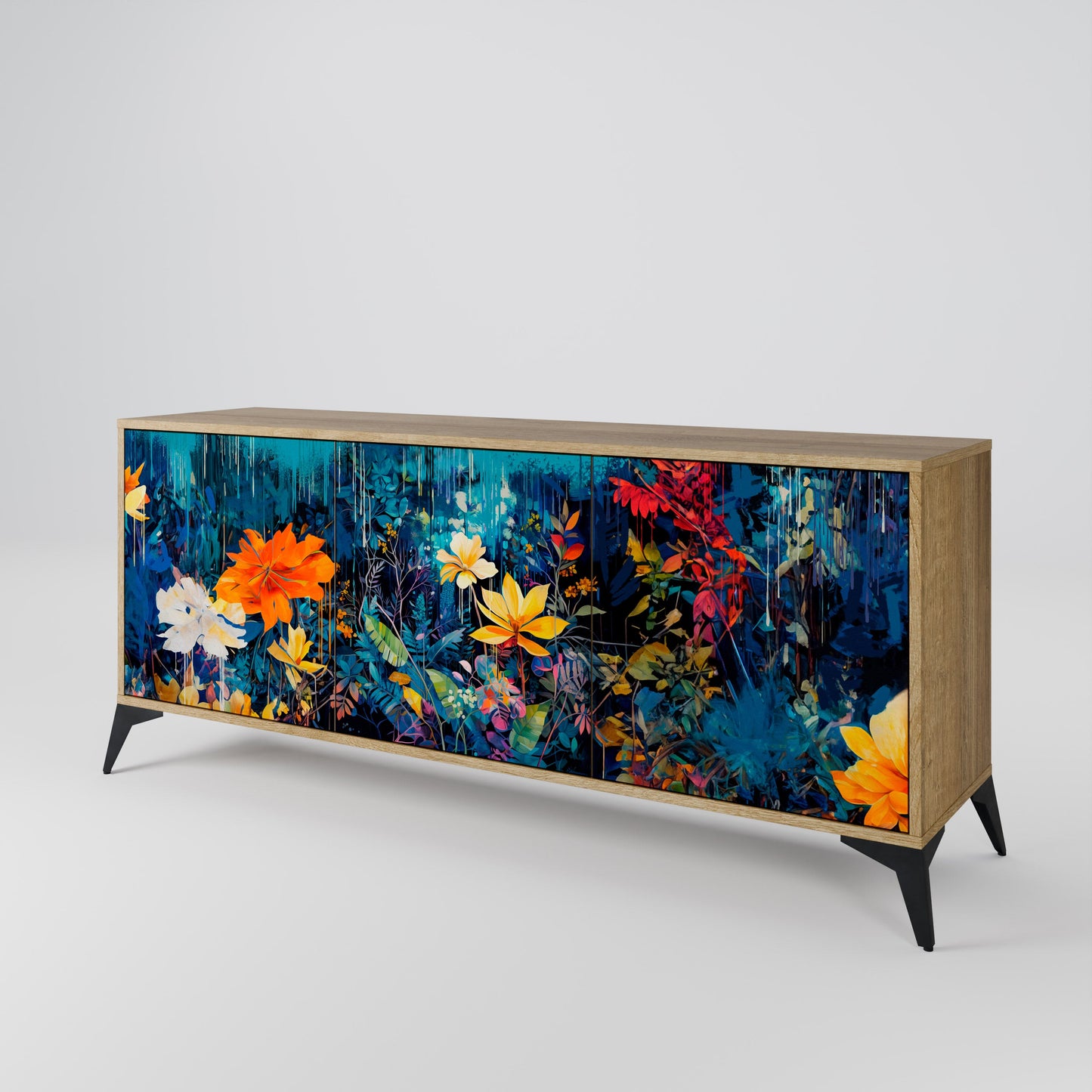 Credenza a 3 ante MIDNIGHT BLOSSOM in effetto rovere