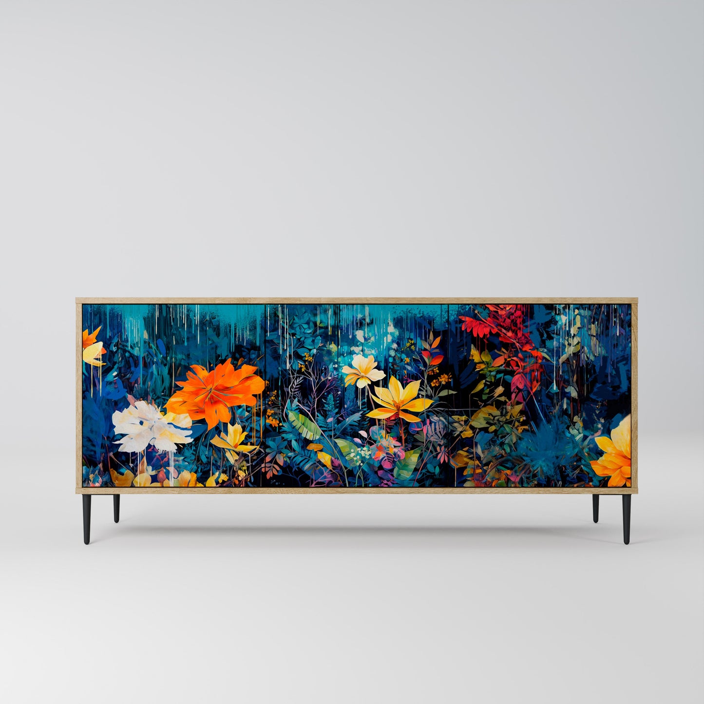 Credenza a 3 ante MIDNIGHT BLOSSOM in effetto rovere