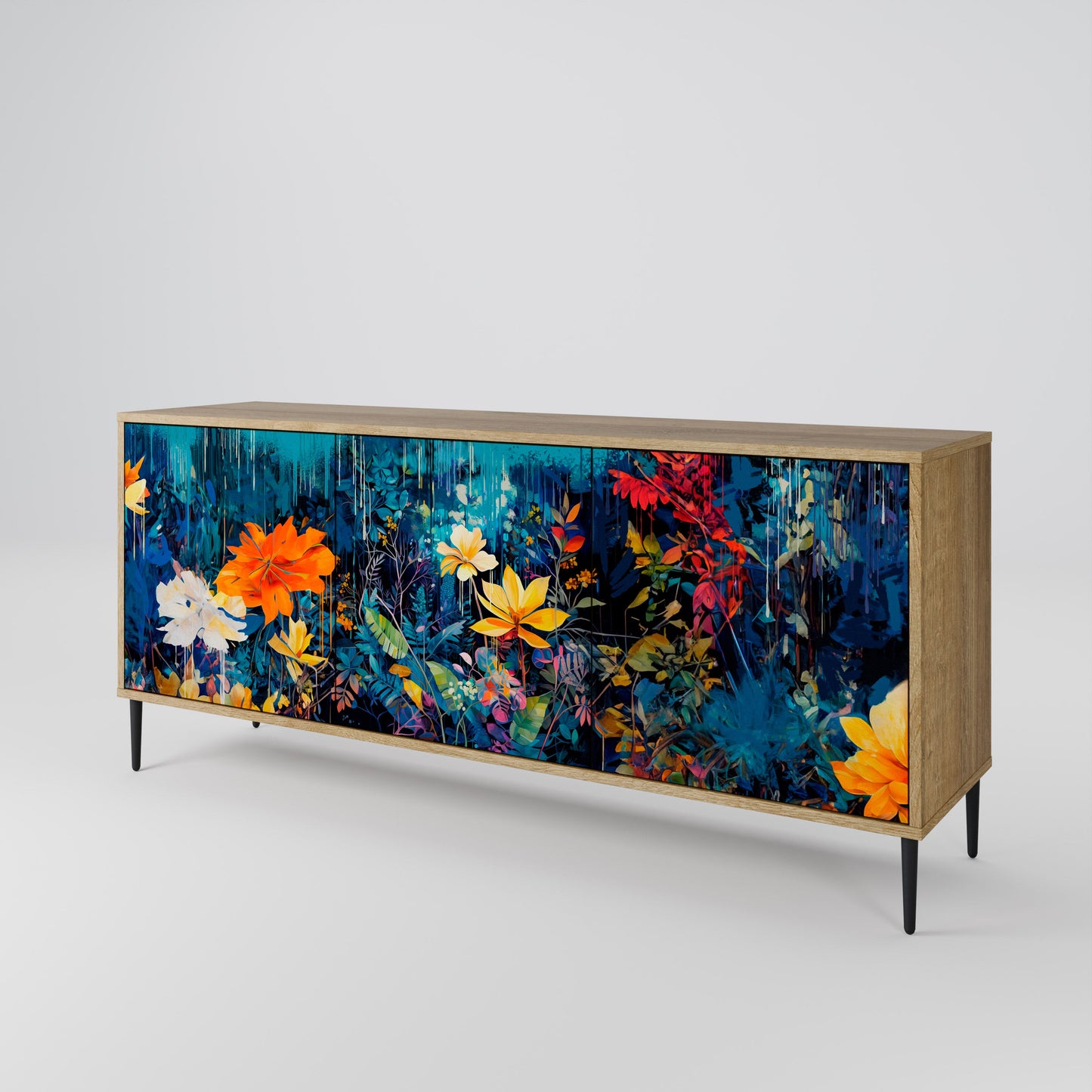 Credenza a 3 ante MIDNIGHT BLOSSOM in effetto rovere