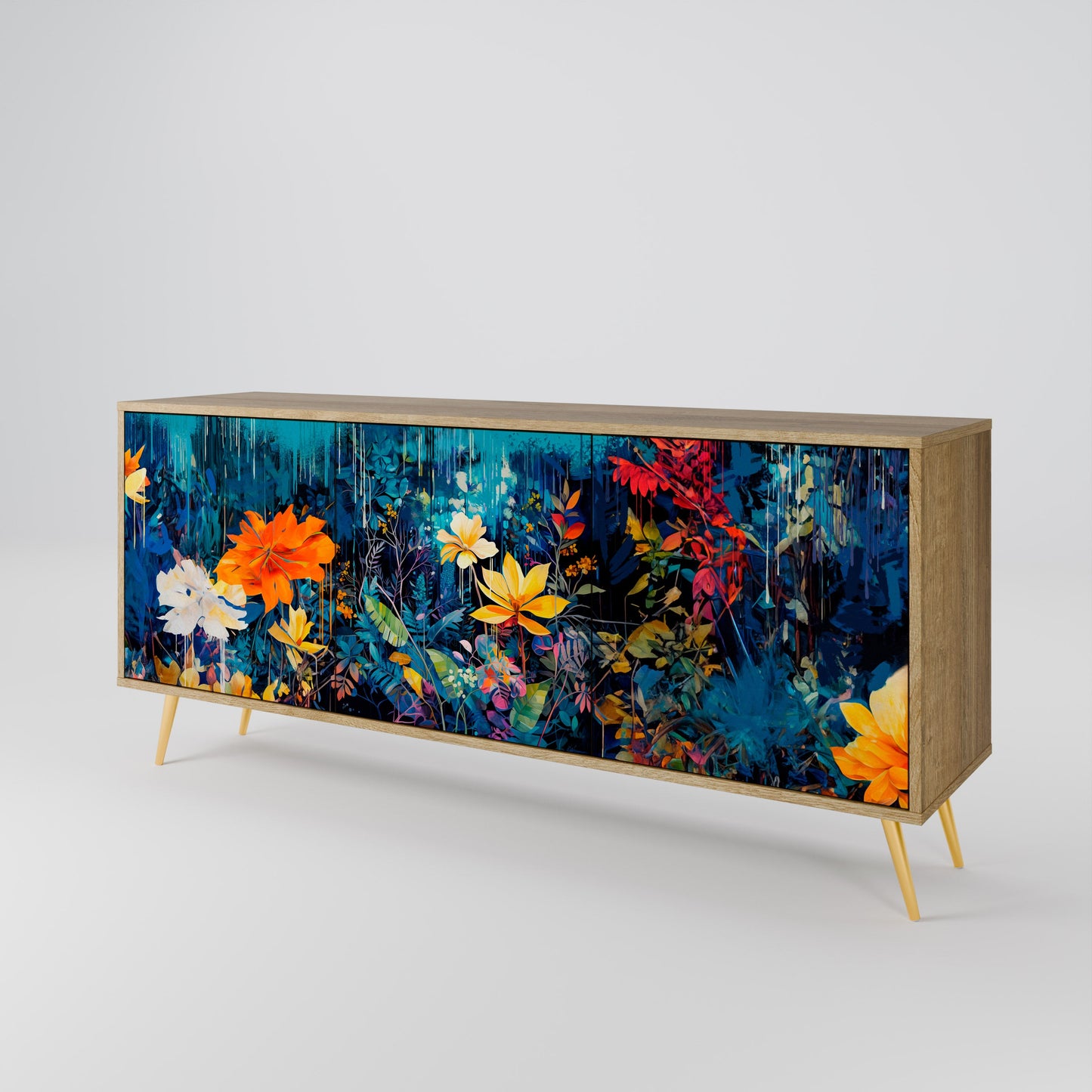 Credenza a 3 ante MIDNIGHT BLOSSOM in effetto rovere