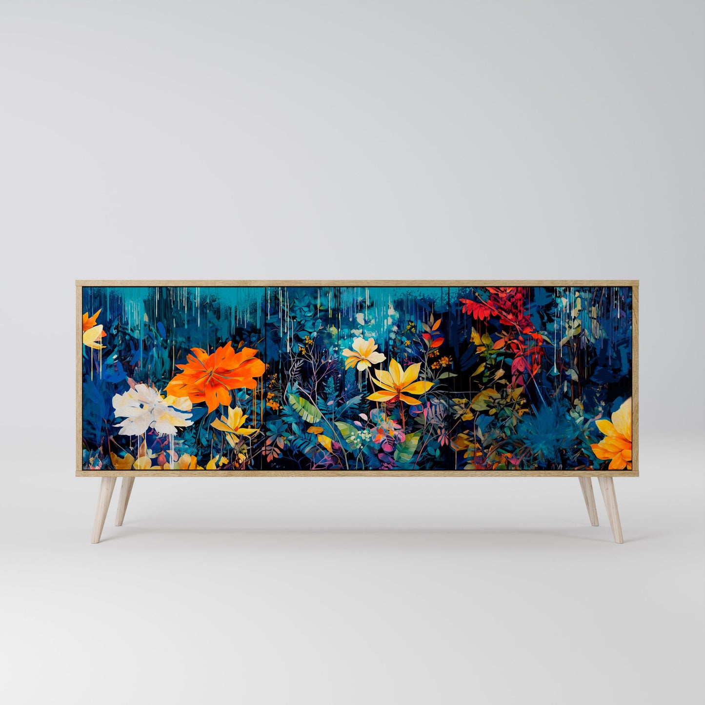 Credenza a 3 ante MIDNIGHT BLOSSOM in effetto rovere