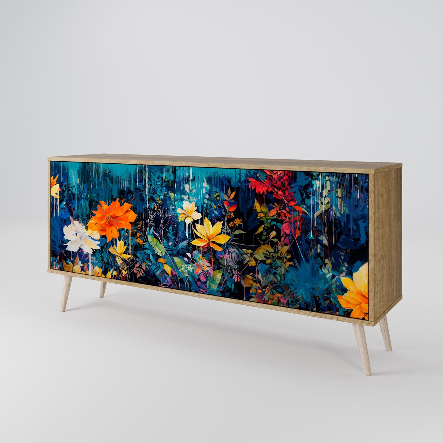 Credenza a 3 ante MIDNIGHT BLOSSOM in effetto rovere