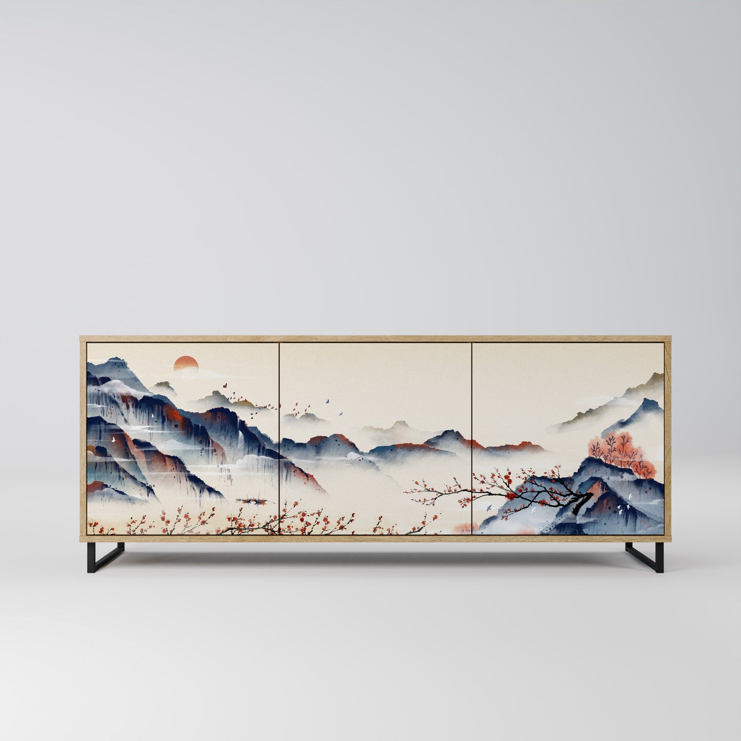 JAPANESE LANDSCAPE 3-Door Sideboard in Oak Effect