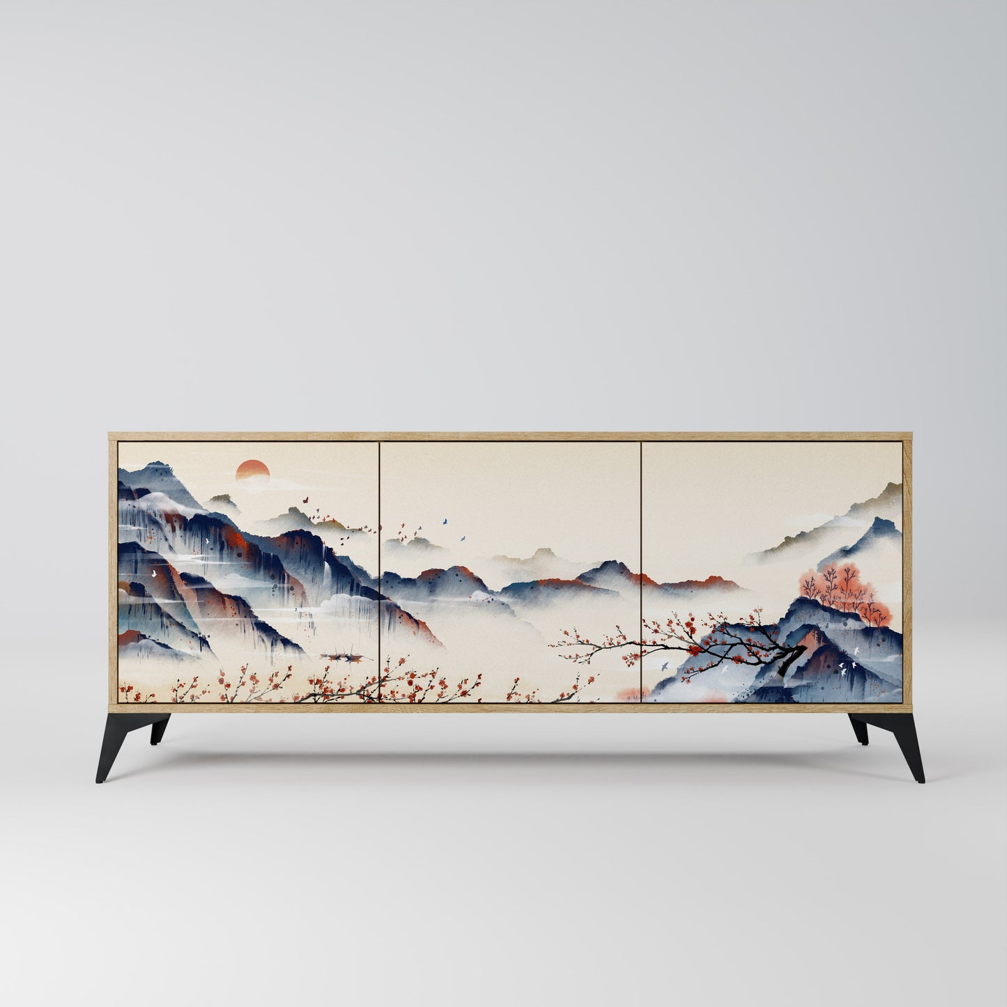 JAPANESE LANDSCAPE 3-Door Sideboard in Oak Effect