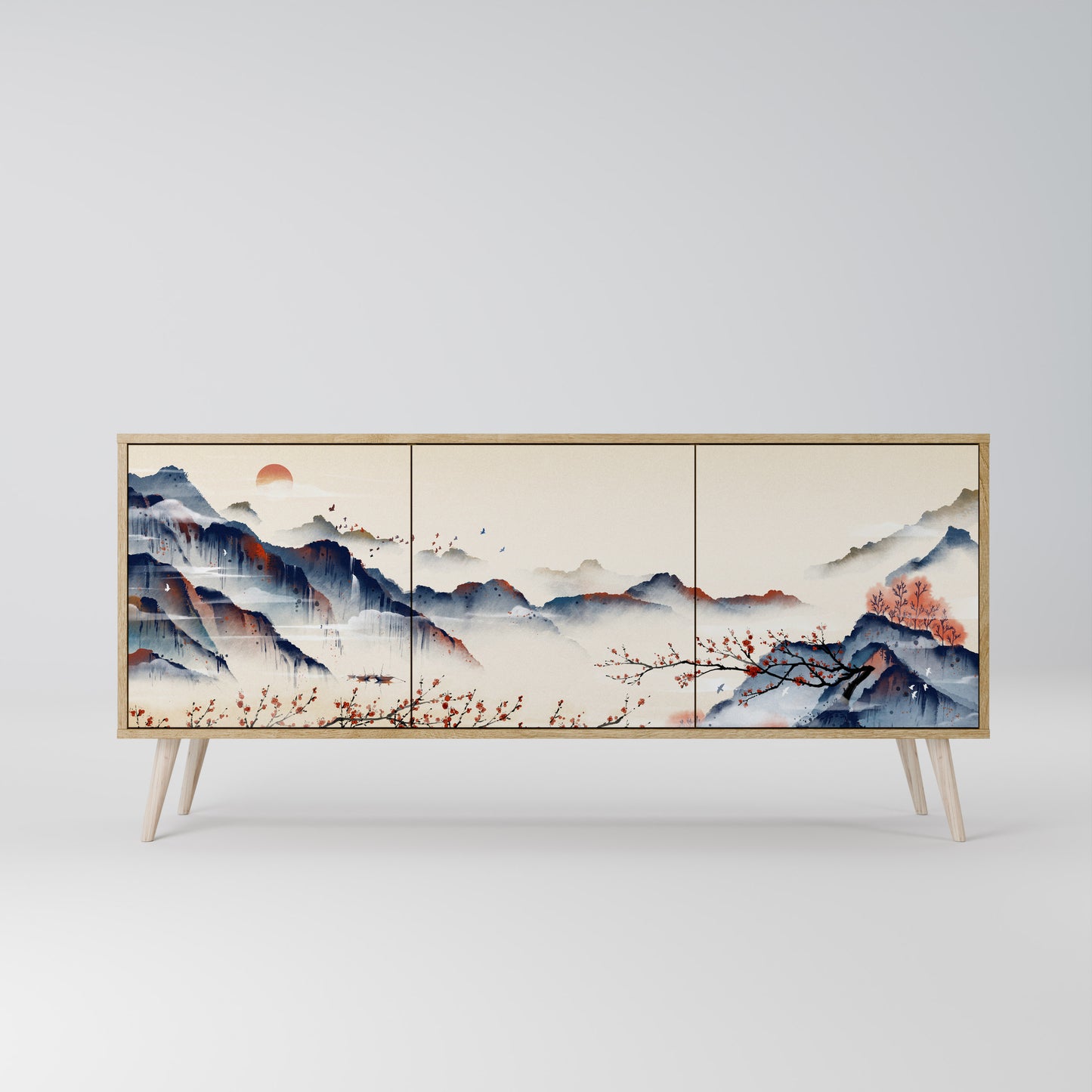 JAPANESE LANDSCAPE 3-Door Sideboard in Oak Effect